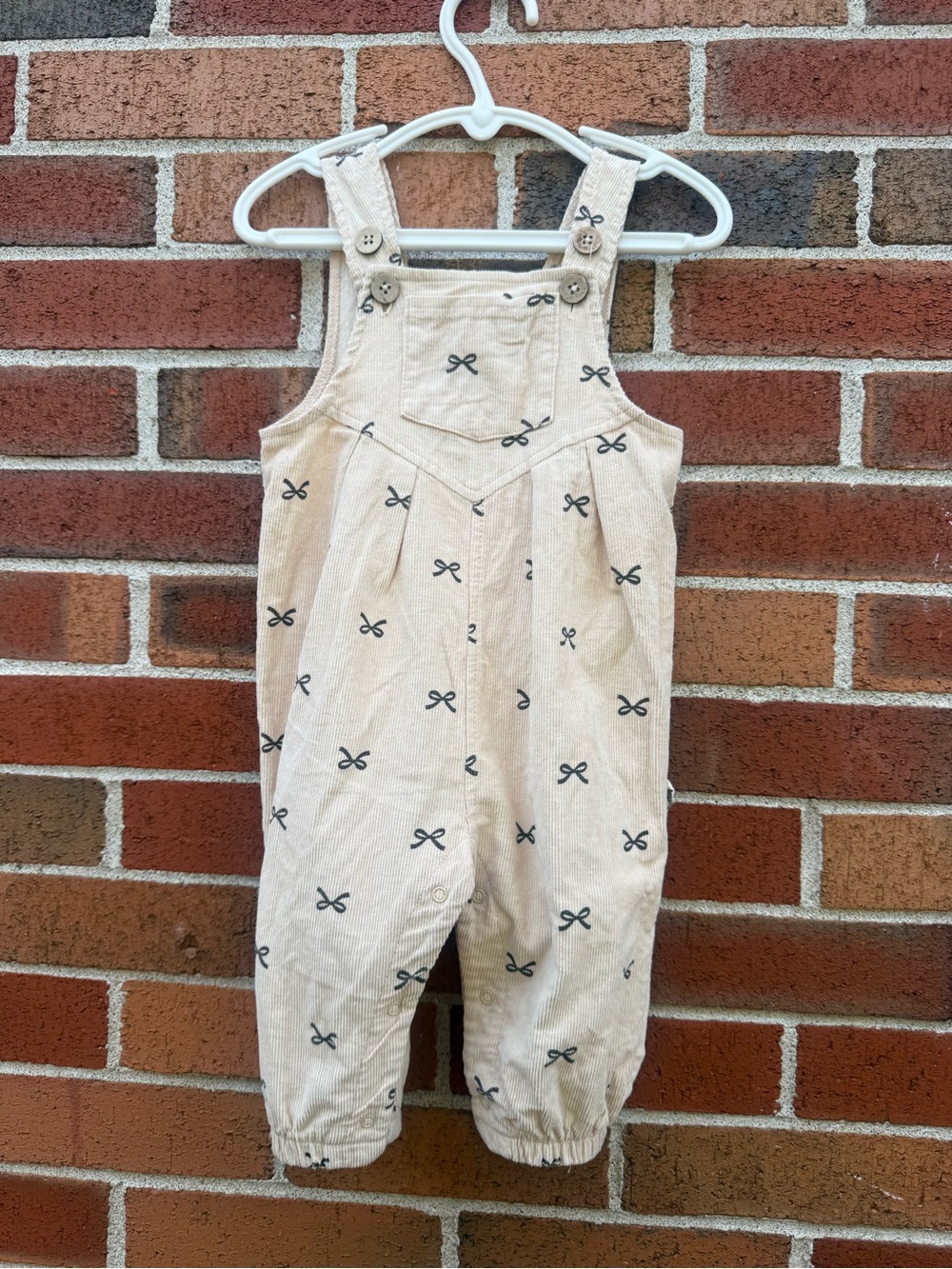 Rabbit + Bear Organic Cotton Bow Print Corduroy Overalls 6-9M